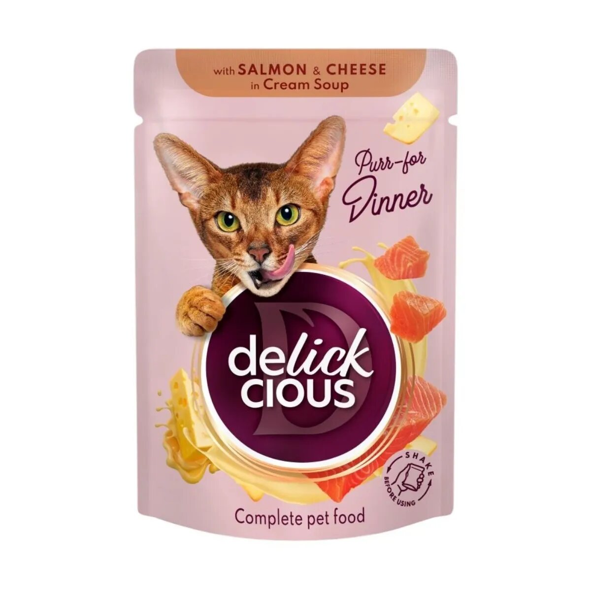 DELICKCIOUS Dinner Somon și Brânză plic hrană umedă pisici (în supă) bax 85g x 12buc