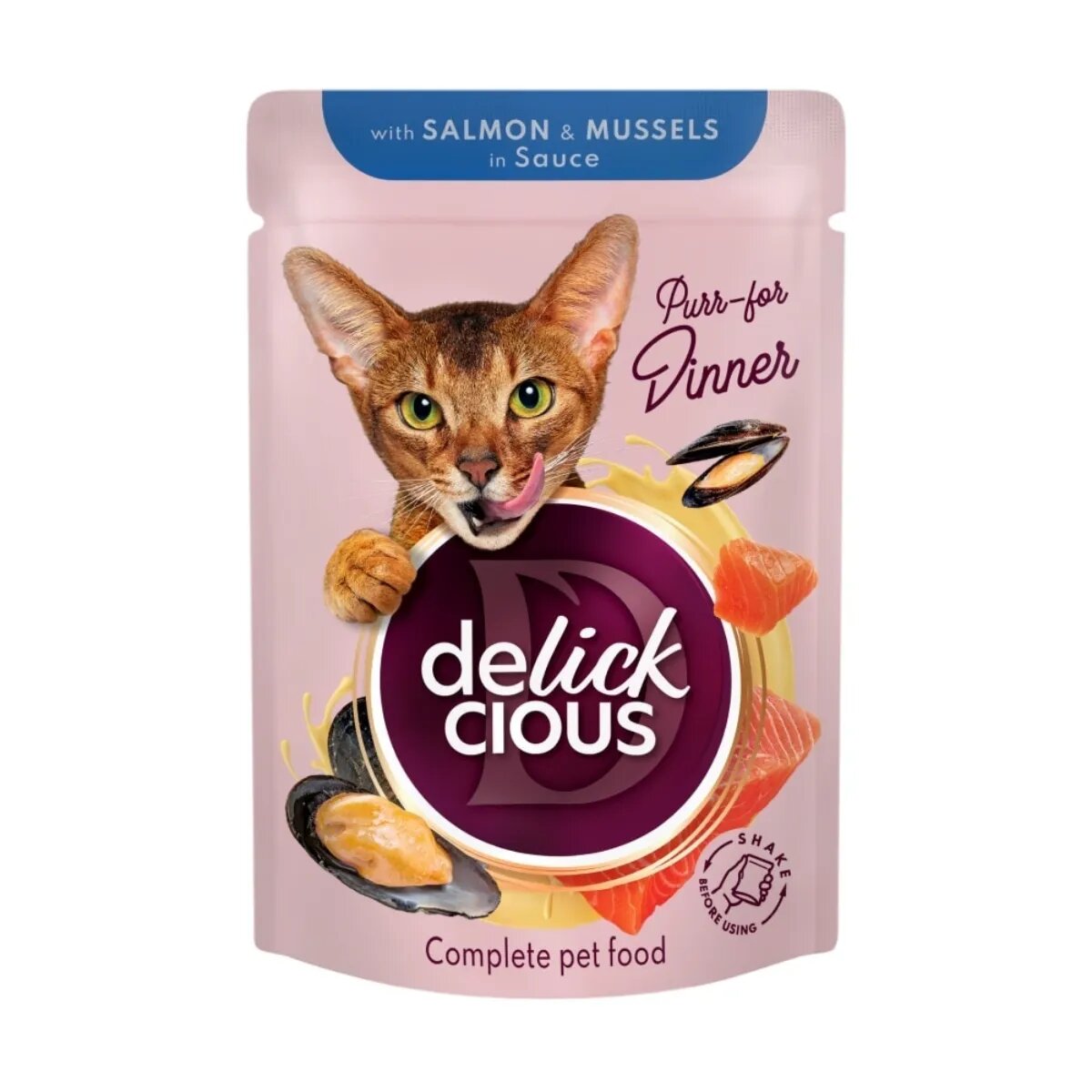DELICKCIOUS Dinner Somon și Midii plic hrană umedă pisici (în sos) 85g