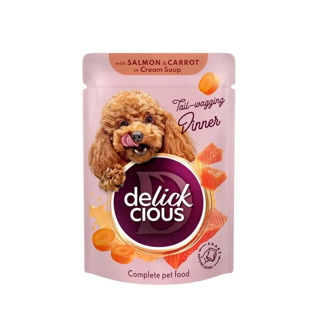 DELICKCIOUS Dinner XS-S Somon și Morcov plic hrană umedă câini (în supă) 85g