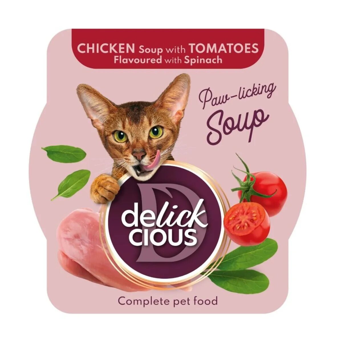 DELICKCIOUS Supă Pui și Roșii bol hrană umedă pisici (în supă) bax 80g x 12buc