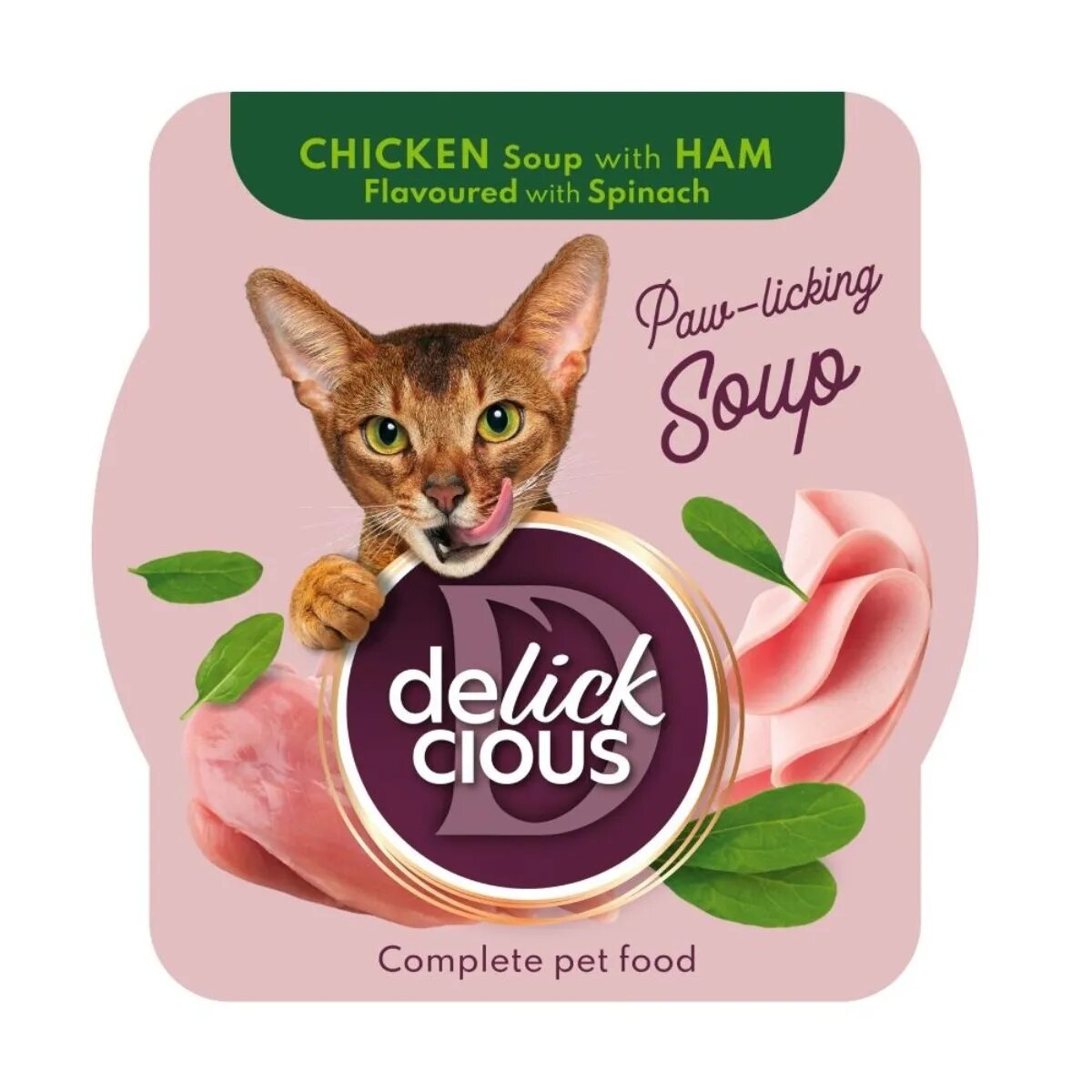 DELICKCIOUS Supă Pui și Șuncă bol hrană umedă pisici (în supă) 80g