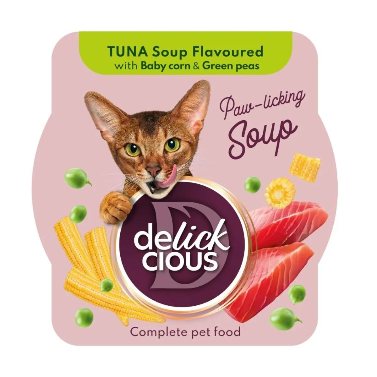 DELICKCIOUS Supă Ton și Mazăre bol hrană umedă pisici (în supă) bax 80g x 12buc