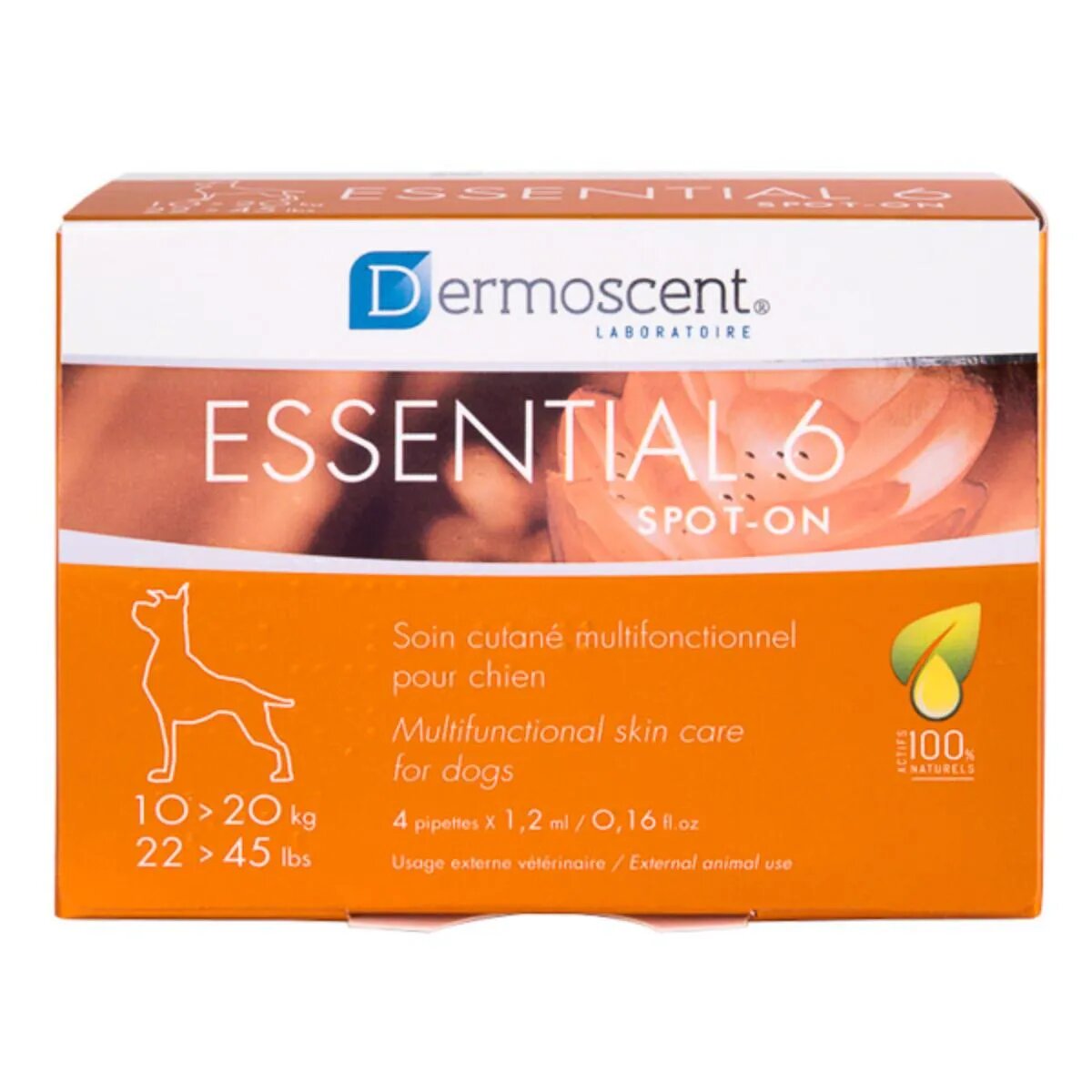 Dermoscent Essential 6 spot-on tratament adjuvant piele & blană câini pipete 4buc Essential 6 S -M(10 - 20kg) tratament adjuvant piele & blană câini 1.2ml x 4buc pipete