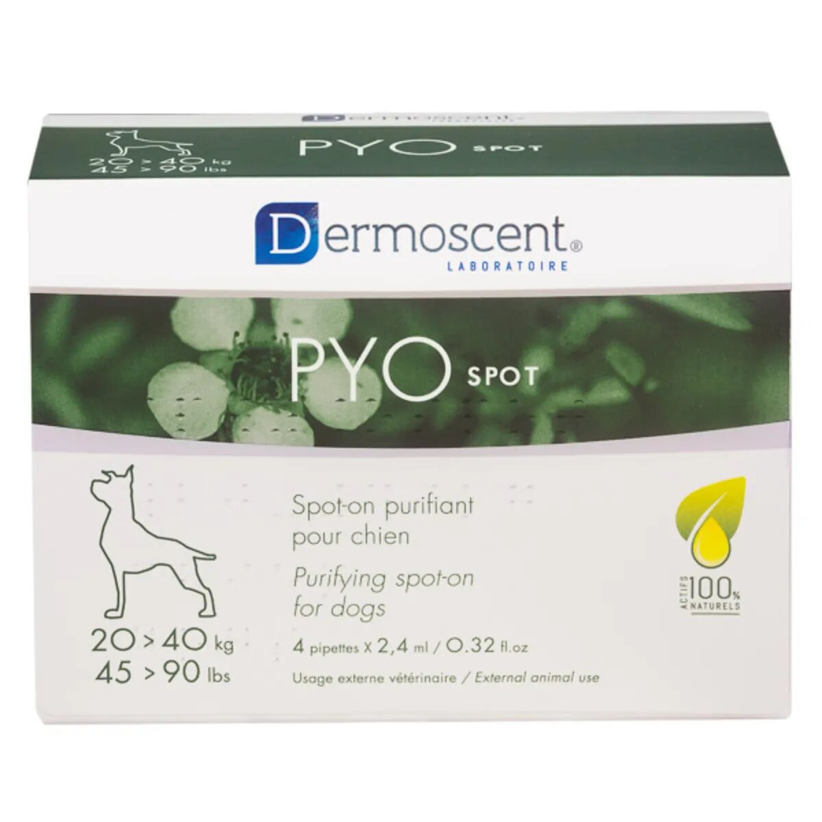 Dermoscent PYO spot tratament adjuvant piele & blană câini pipete 4buc PYO spot 20 -40kg tratament adjuvant piele & blană câini 2.4ml x 4buc pipete