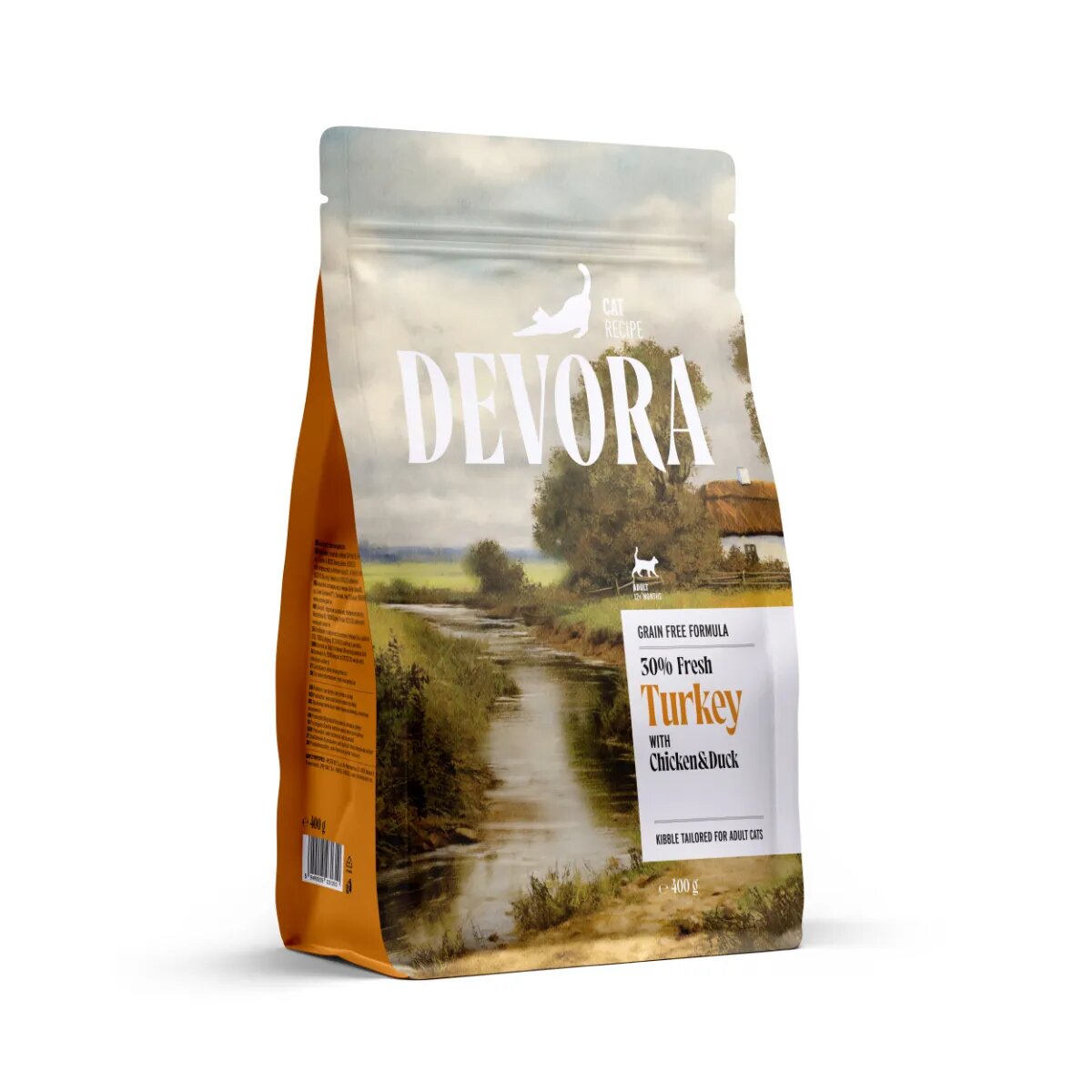 Devora Curcan și Rață hrană uscată fără cereale pisici 400g