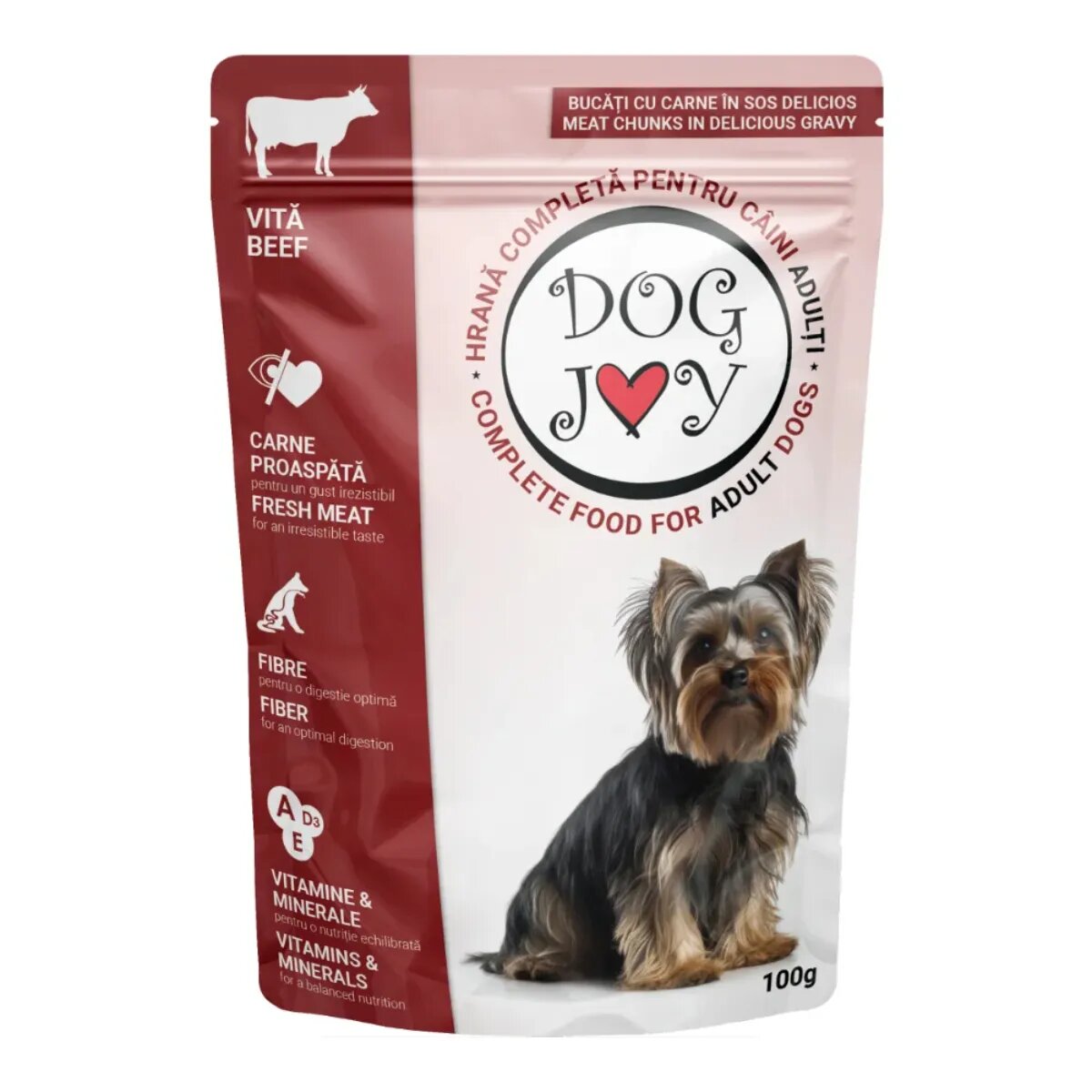 DOG JOY XS-S Vită plic hrană umedă câini (în sos) 100g