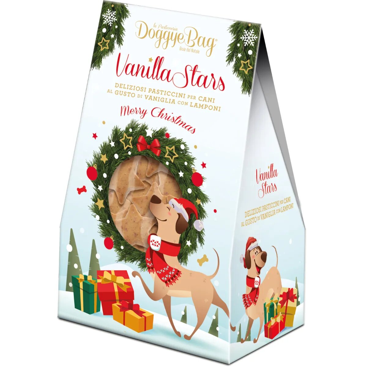 DOGGYEBAG Christmas Vanilla Stars XS-XL Vanilie și Zmeură punguță recompense câini 180g