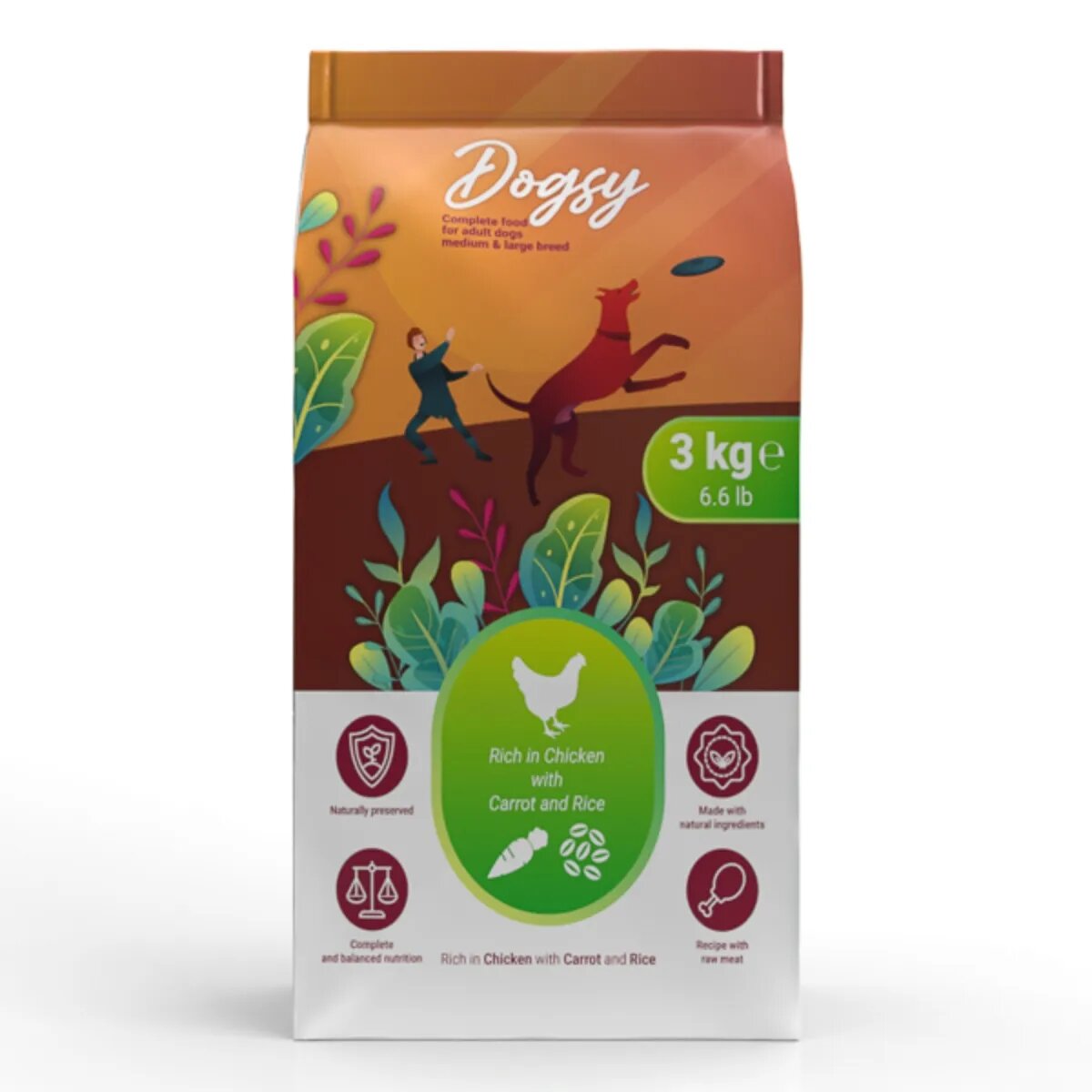 DOGSY M-XL Pui și Morcov hrană uscată câini 3kg
