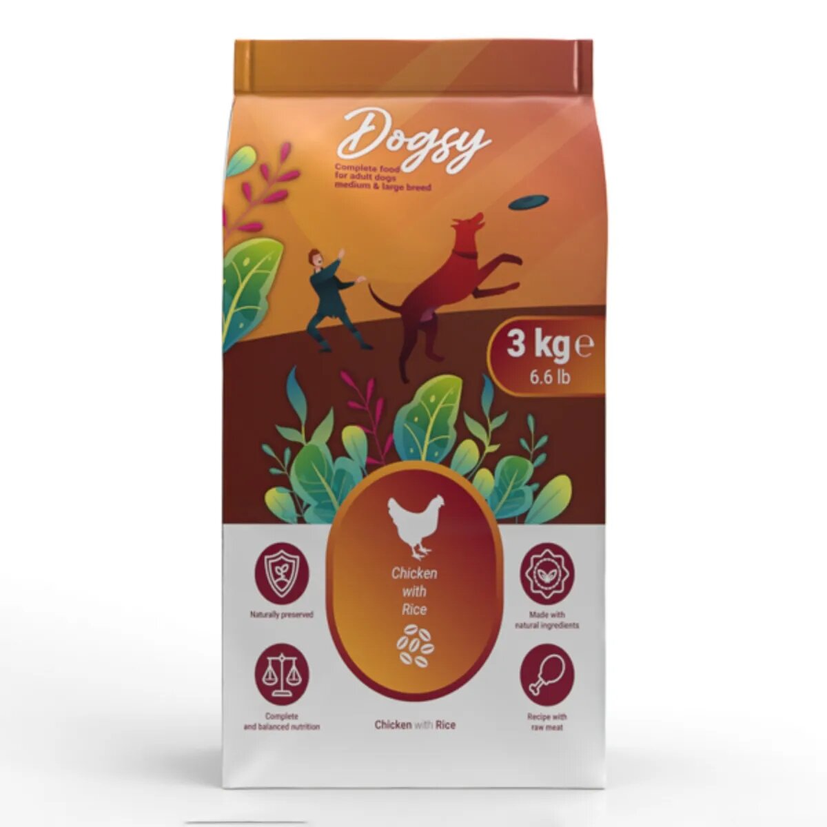 DOGSY M-XL Pui și Orez hrană uscată câini 3kg
