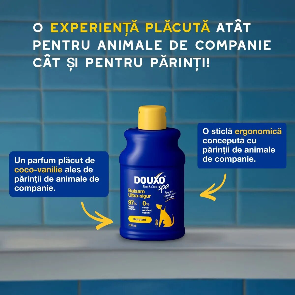 DOUXO SPA Conditioner Oatmeal balsam câini hidratant descâlcirea blănii Vanilie și Nucă de cocos flacon 250ml