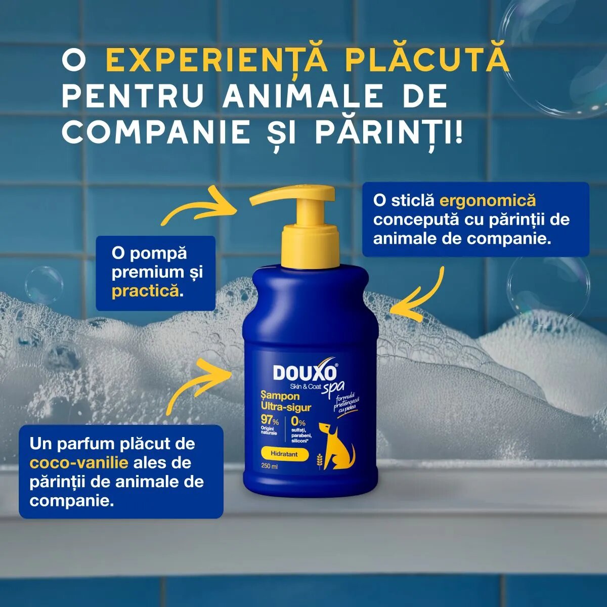 DOUXO SPA Hydrating Oatmeal șampon câini hidratant Vanilie și Nucă de cocos flacon 250ml