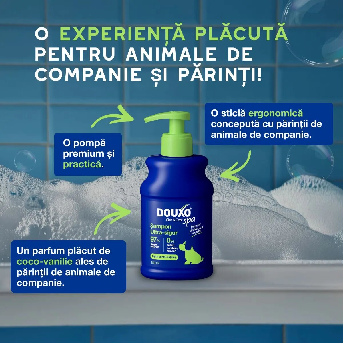DOUXO SPA Puppy șampon câini junior hidratant hipoalergenic Vanilie și Nucă de cocos flacon 250ml