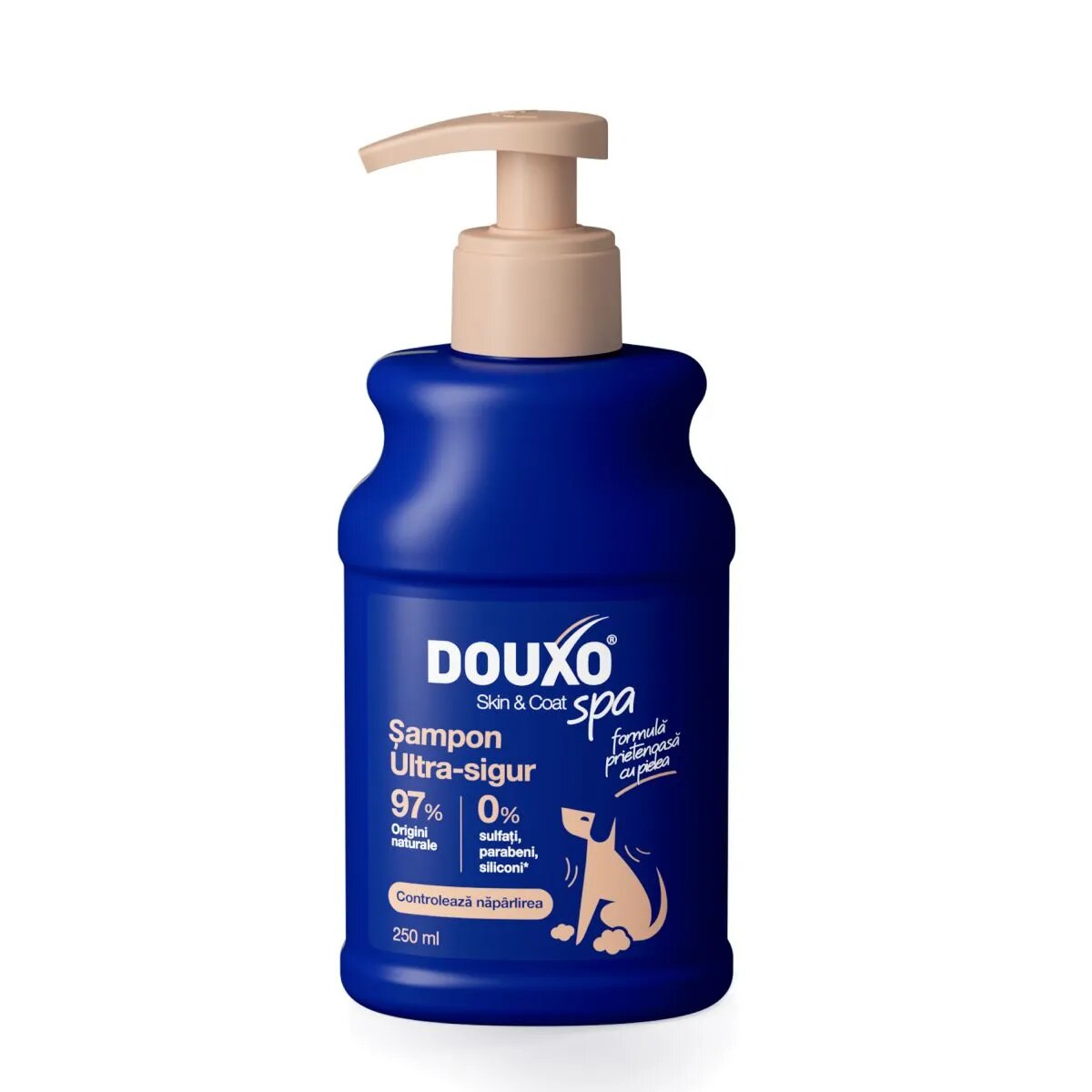 DOUXO SPA Shed Control șampon câini anti-năpârlire Vanilie și Nucă de cocos flacon 250ml