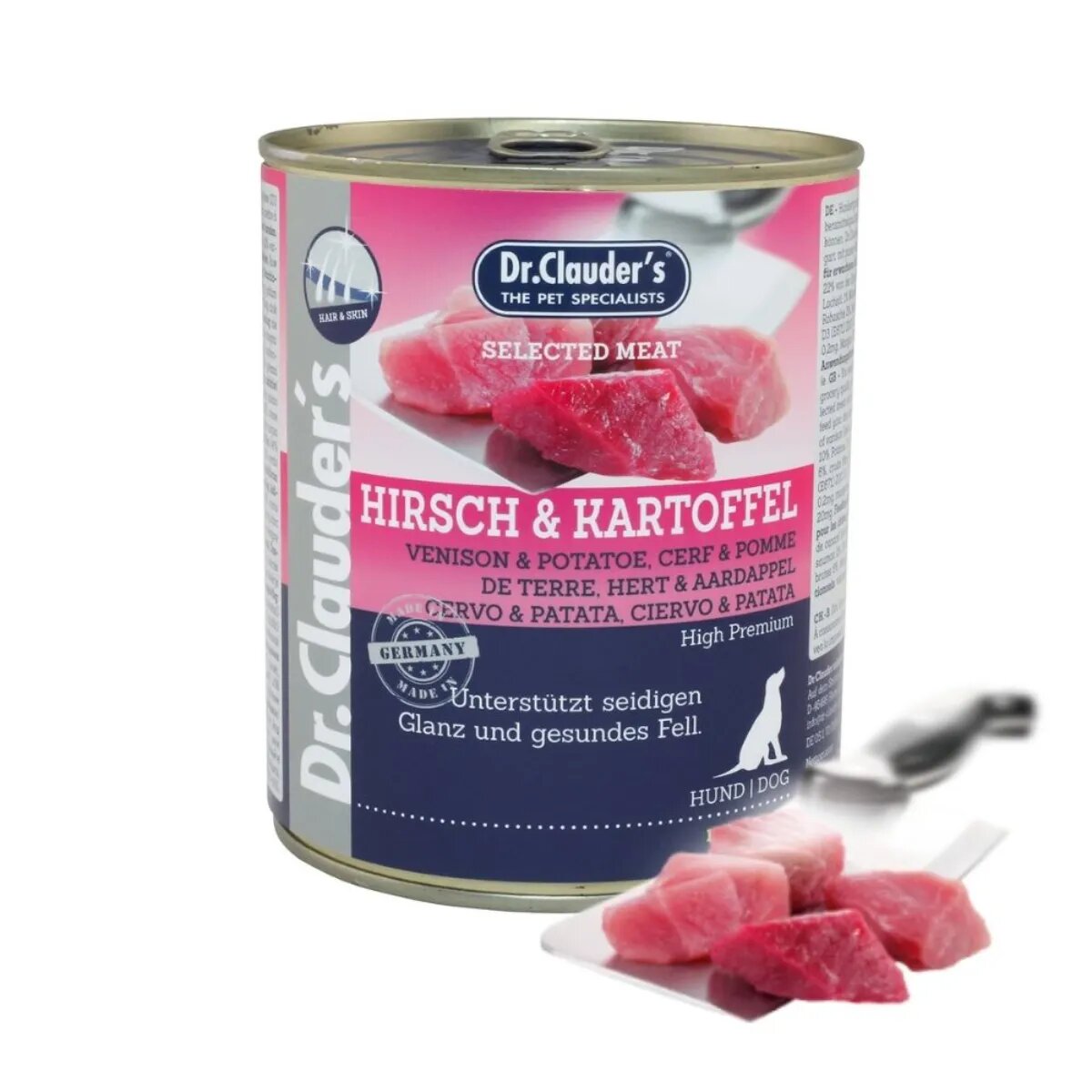 DR. CLAUDER'S Selected Meat XS-XL Căprioară și Cartofi conservă hrană umedă fără cereale câini (în suc propriu) 800g