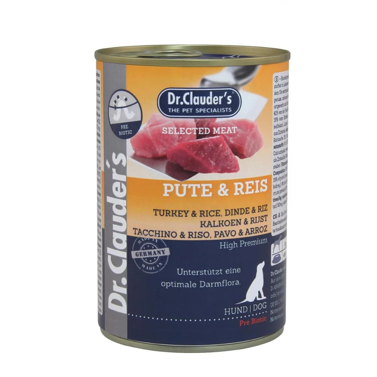 DR. CLAUDER'S Selected Meat XS-XL Curcan și Orez conservă hrană umedă câini (în suc propriu) 400g