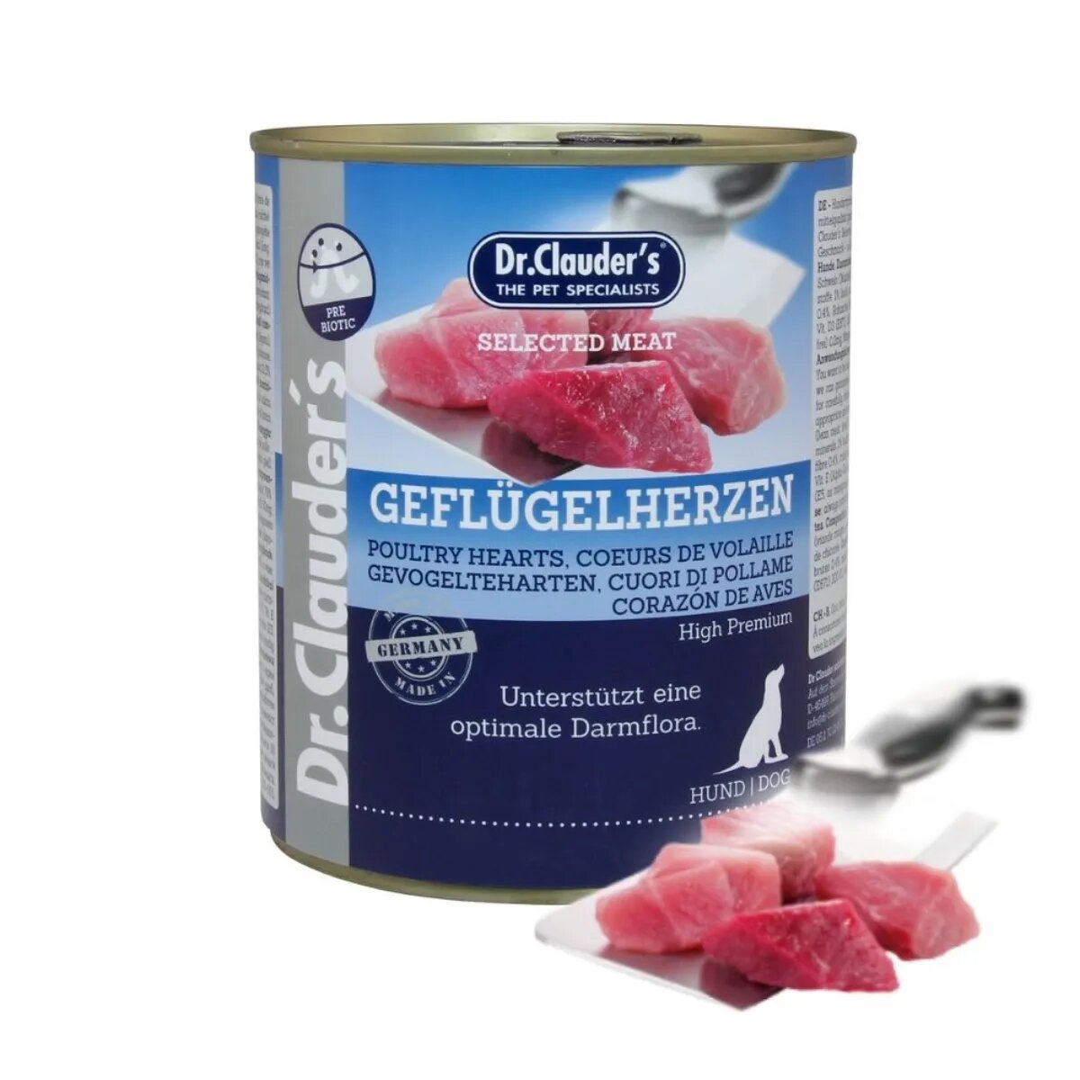 DR. CLAUDER'S Selected Meat XS-XL Inimi de Pui conservă hrană umedă câini (în suc propriu) 800g