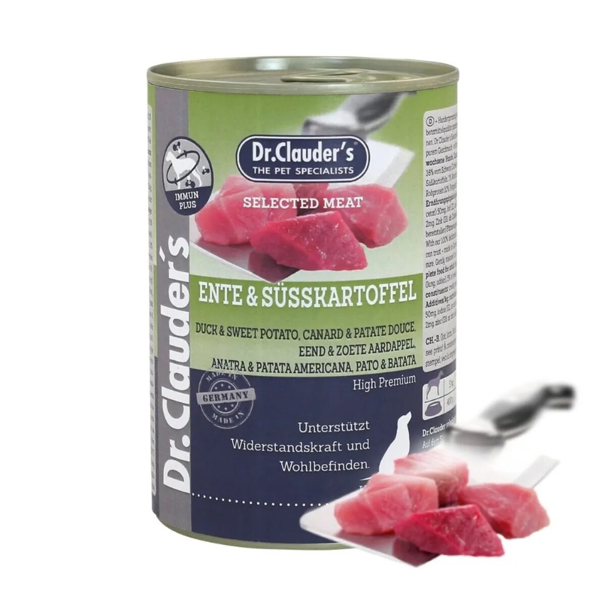 DR. CLAUDER'S Selected Meat XS-XL Rață și Cartof Dulce conservă hrană umedă fără cereale câini (în suc propriu) 400g