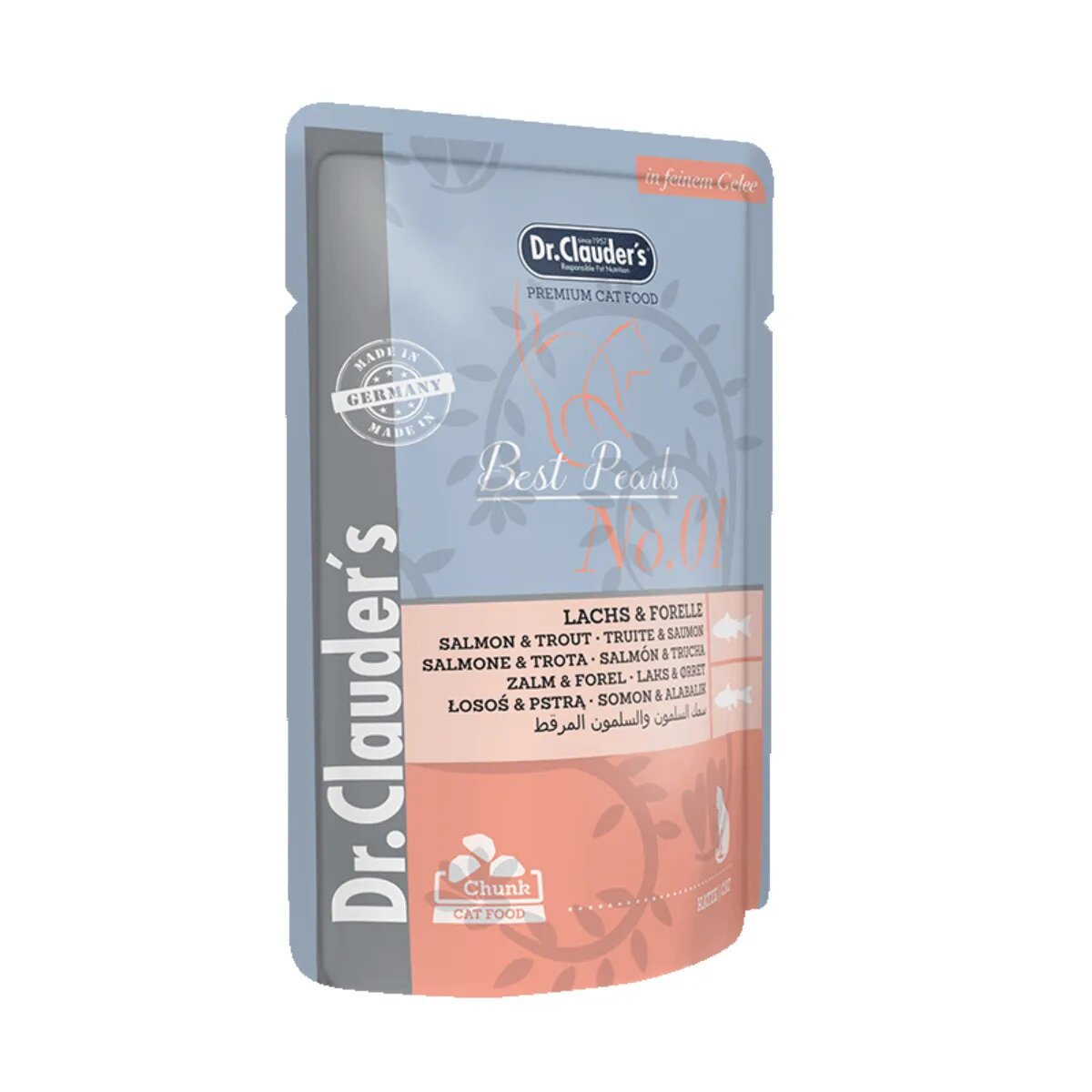 DR. CLAUDER'S Somon și Păstrăv plic hrană umedă pisici (în aspic) bax 100g x 20buc