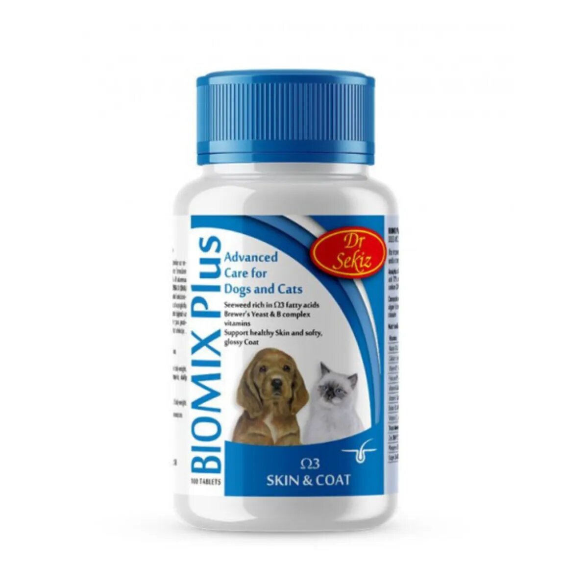 DR. SEKIZ Biomix Plus Omega3 supliment piele & blană câini comprimate Biomix Plus Omega3 XS-XL supliment piele & blană câini și pisici flacon 100 comprimate