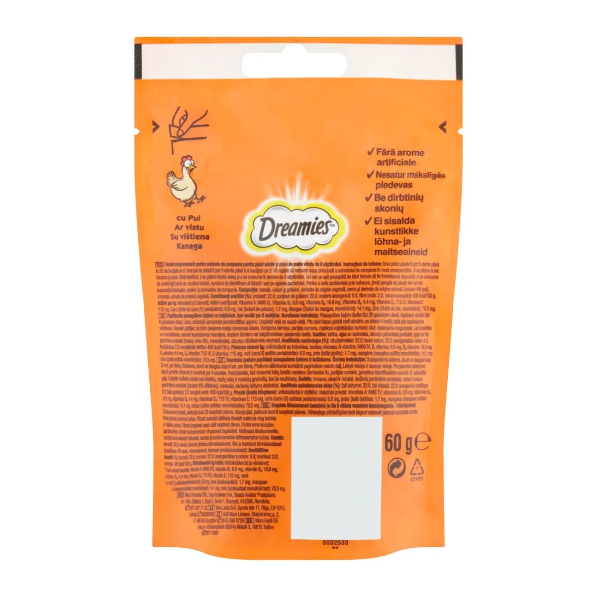 DREAMIES Pui punguță recompense pisici 60g