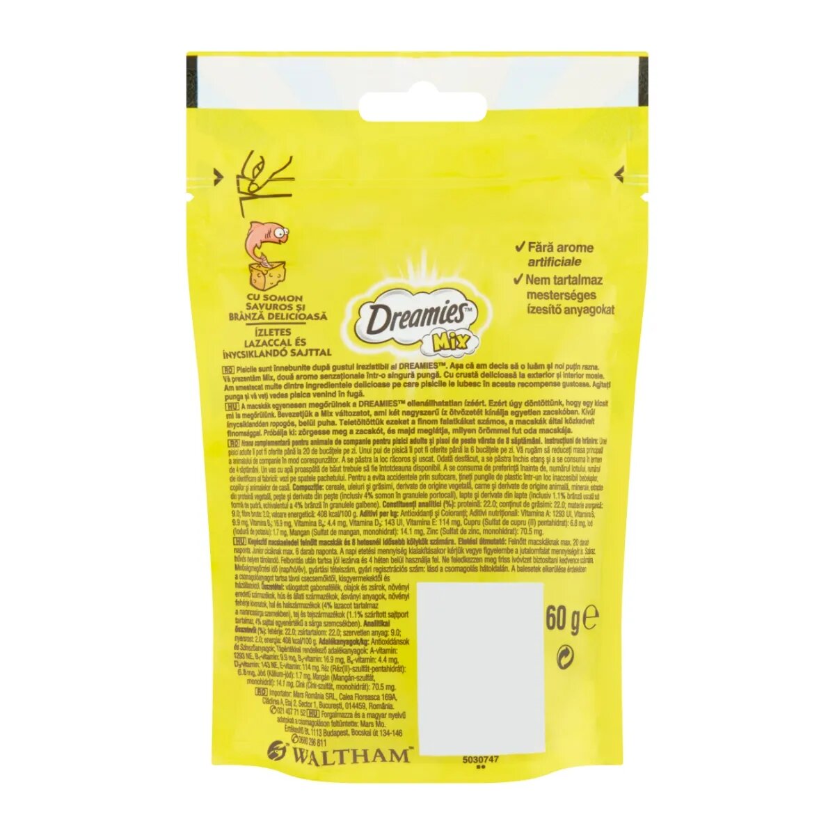 DREAMIES Somon și Brânză punguță recompense pisici 60g