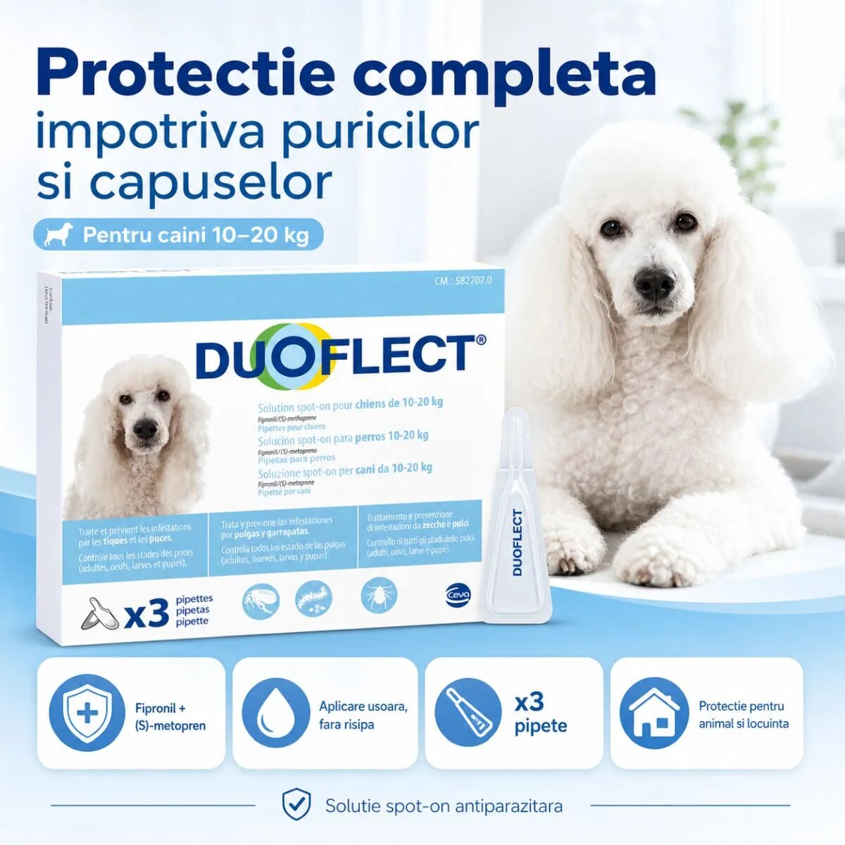 Duoflect spot-on solutie antiparazitara câini 10-20kg 3 pipete