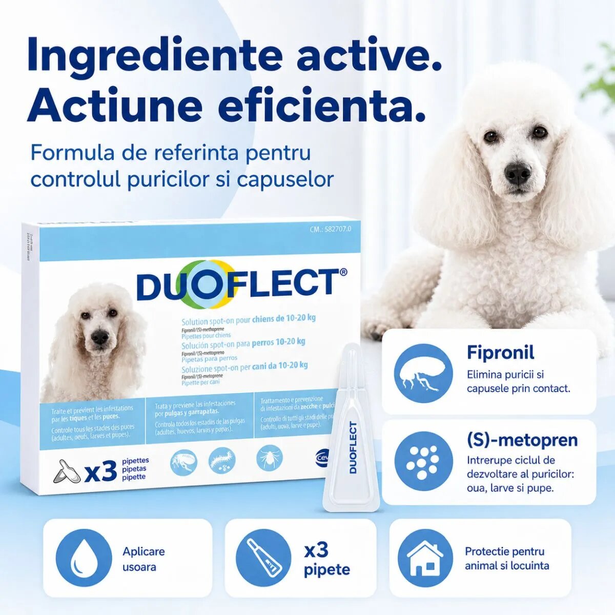 Duoflect spot-on solutie antiparazitara câini 10-20kg 3 pipete