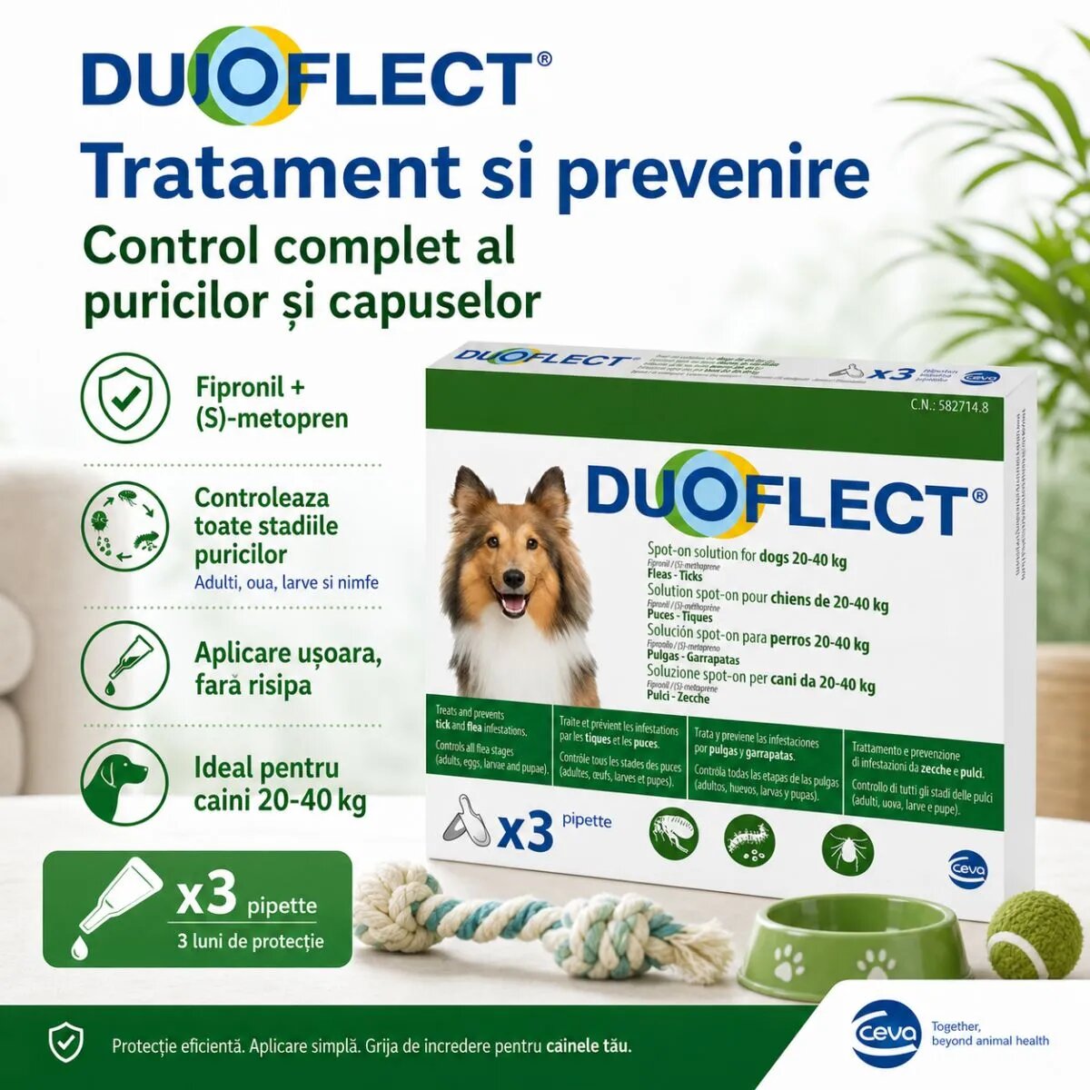 Duoflect spot-on solutie antiparazitara spot-on soluție antiparazitară câini 20-40kg 3 pipete