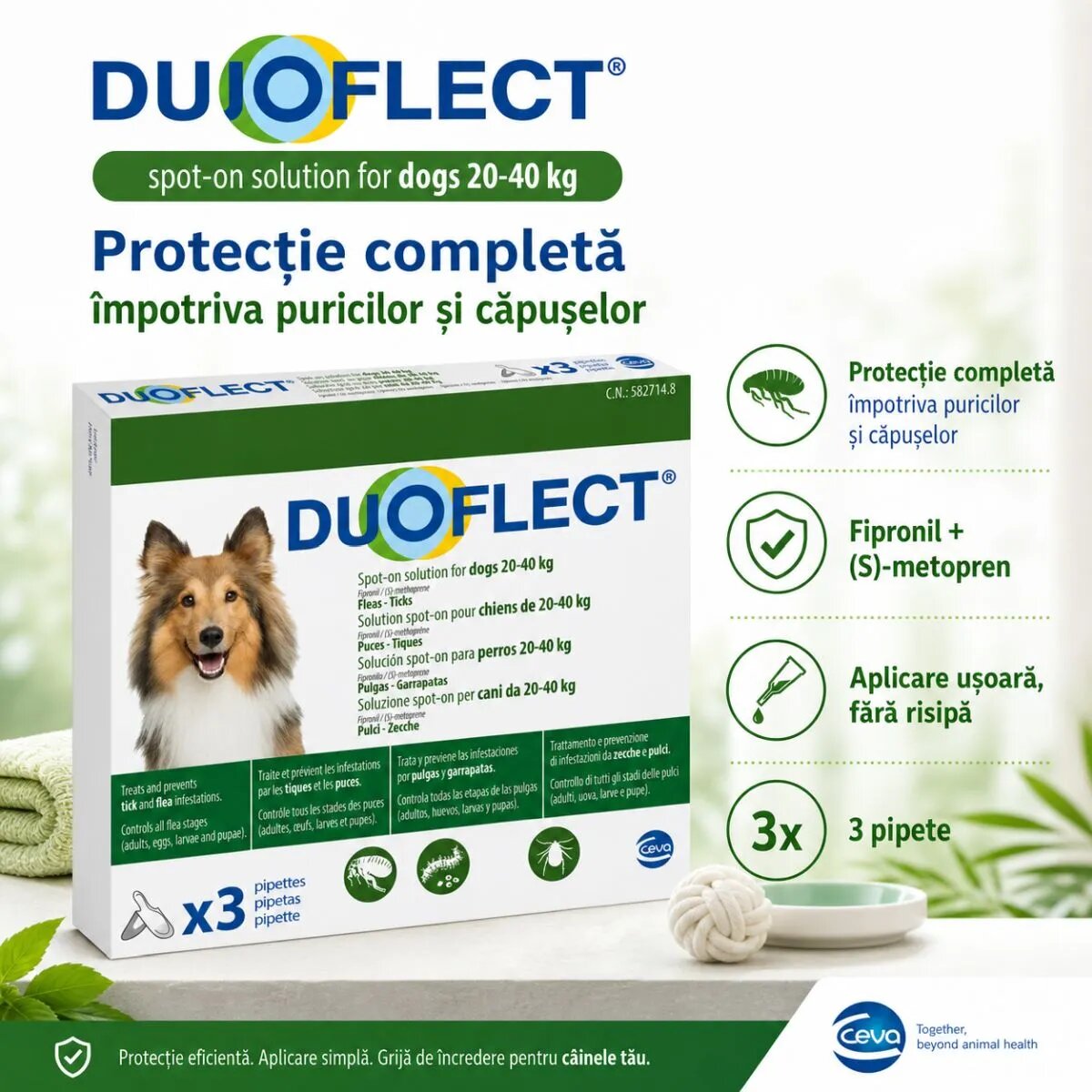 Duoflect spot-on solutie antiparazitara spot-on soluție antiparazitară câini 20-40kg 3 pipete