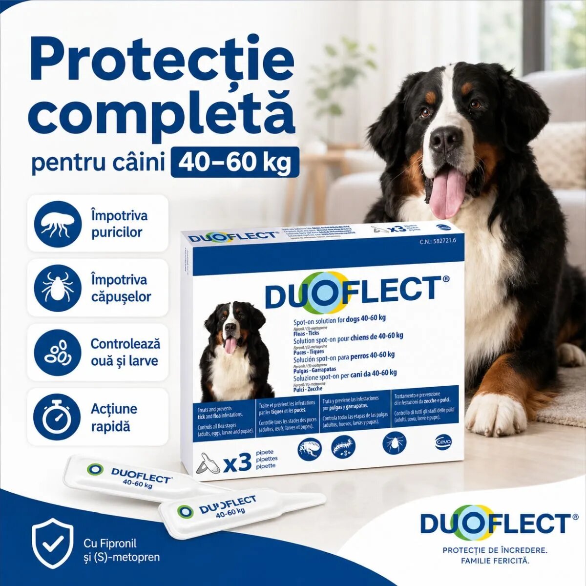 Duoflect spot-on solutie antiparazitara spot-on soluție antiparazitară câini 40-60kg 3 pipete
