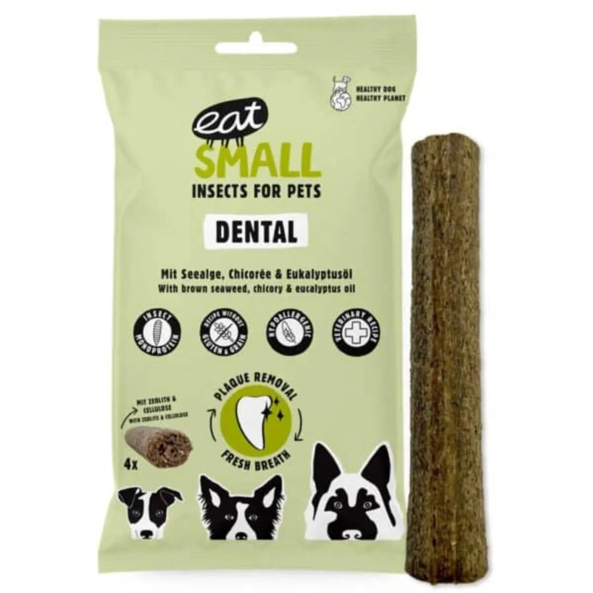 EAT SMALL Dental Stick XS-XL Insecte și Alge Marine punguță recompense funcționale câini sensibilități dentare sistem imunitar & alergii 120g