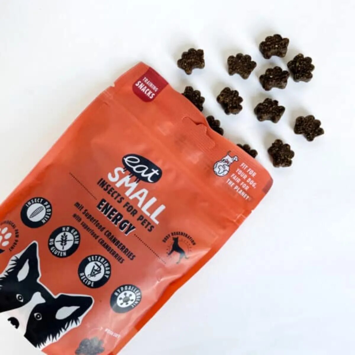 EAT SMALL Energy Snack XS-XL Insecte punguță resigilabil recompense funcționale monoproteică fără cereale câini sistem imunitar & alergii 125g