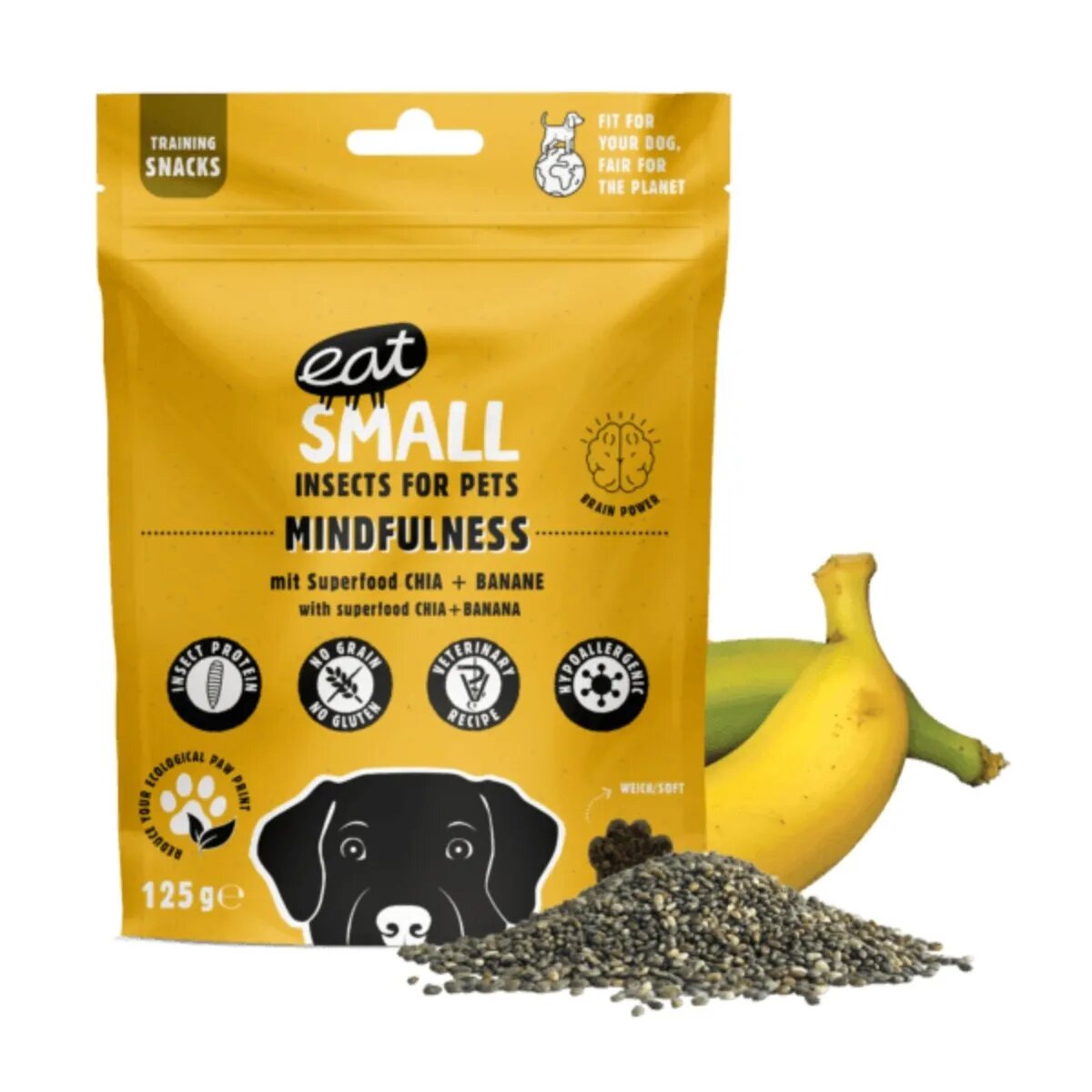 EAT SMALL Mindfulness XS-XL Insecte punguță resigilabil recompense funcționale fără cereale câini sistem nervos & calmante 125g