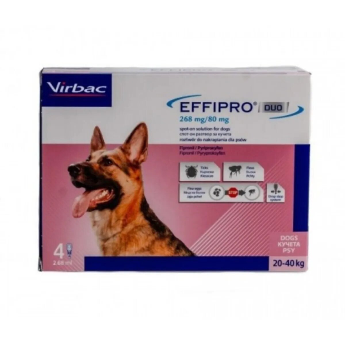 Effipro Duo SD deparazitare externă câini pipetă repelentă M-L(20 - 40kg) 4buc