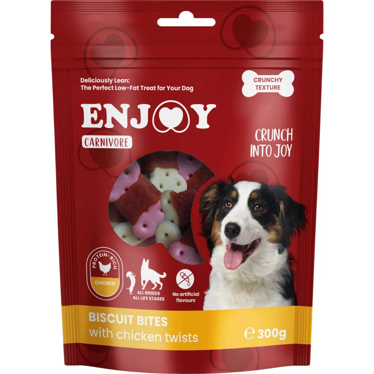 Enjoy Carnivore Biscuit Bits Twists XS-XL Pui punguță recompense câini 300g