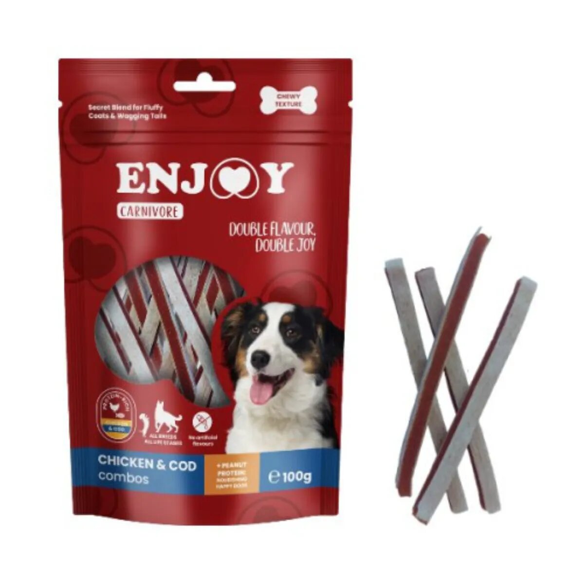 Enjoy Carnivore Combos XS-XL Pui și Cod punguță recompense câini 100g