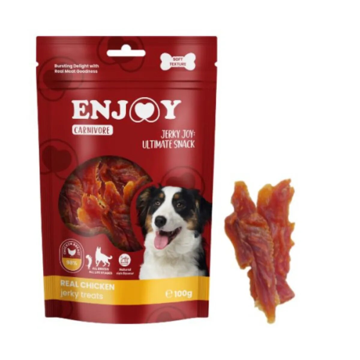 Enjoy Carnivore Jerky Treats XS-XL Pui punguță recompense câini 100g