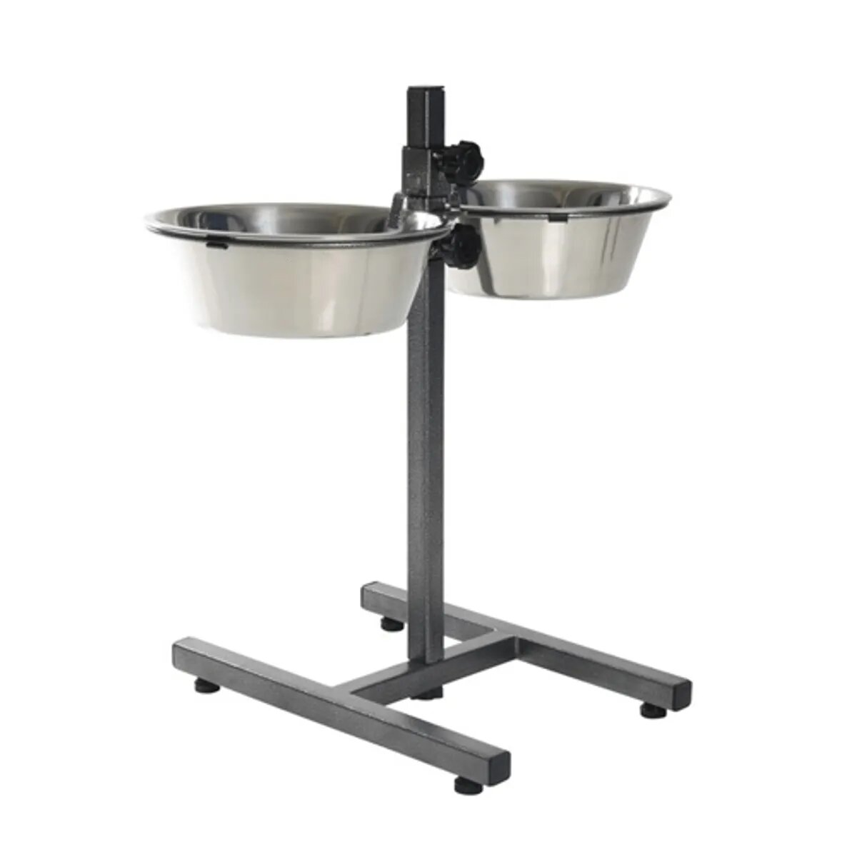Enjoy set suport castroane câini + 2 boluri rotunde înalțime reglabilă metal negru M-XL(2.75l ⌀20cm)