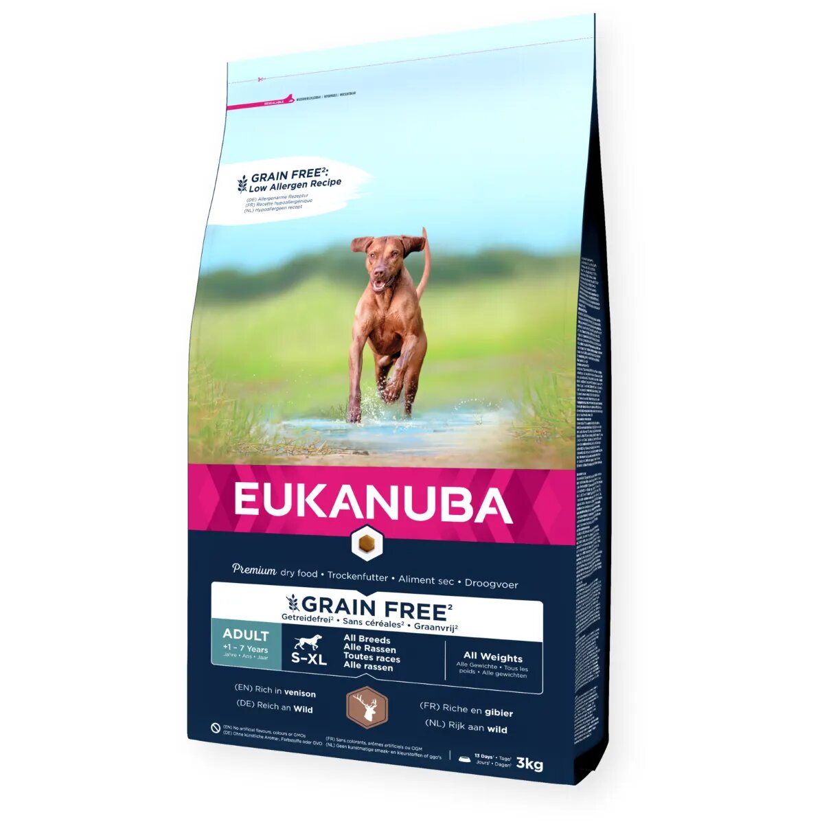 EUKANUBA Grain Free Adult All Breeds XS-XL Vânat hrană uscată fără cereale câini 12kg