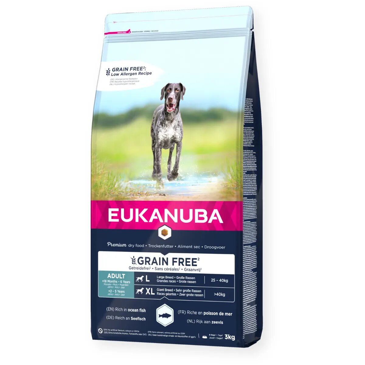EUKANUBA Grain Free Adult Large Breed L-XL Pește hrană uscată fără cereale câini 12kg
