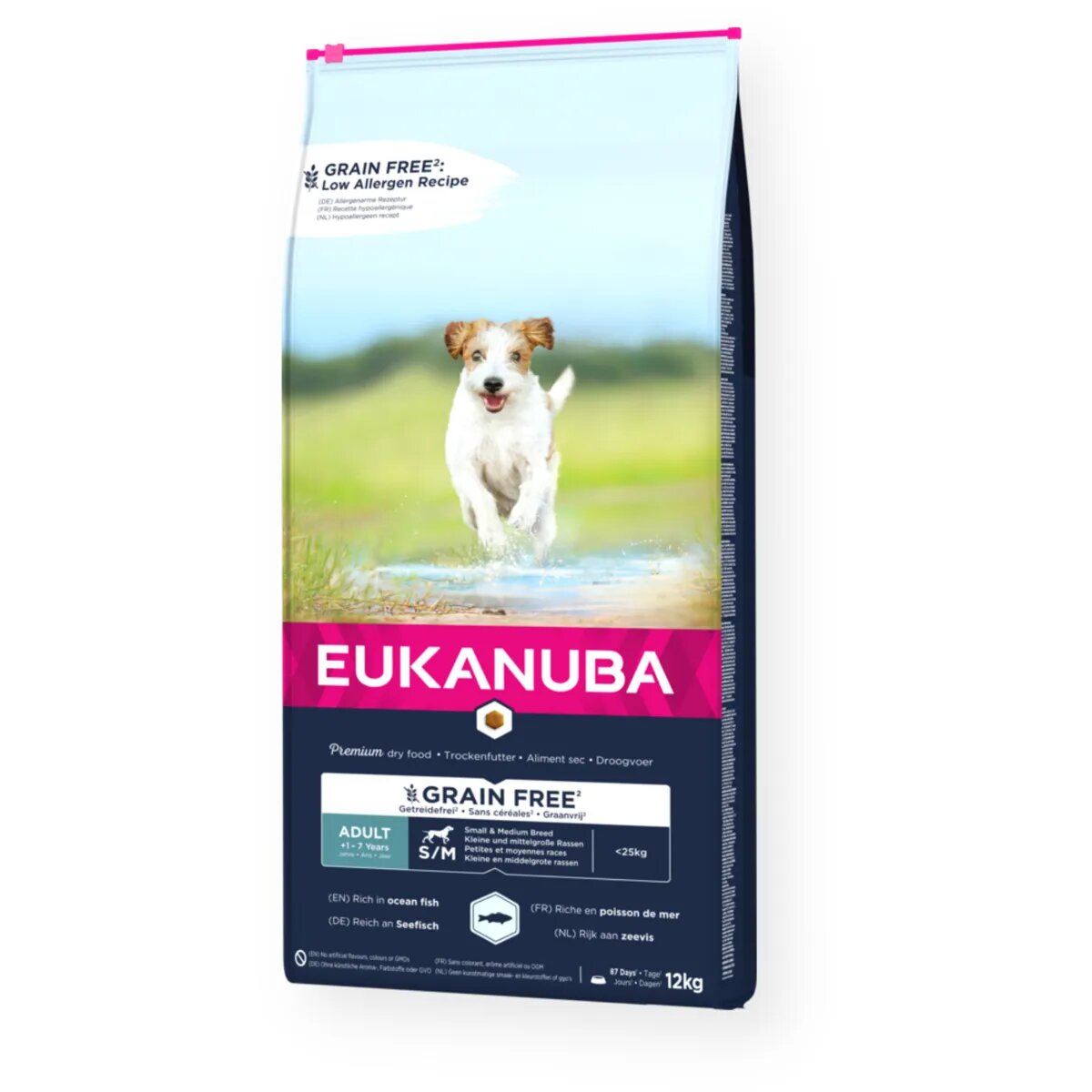 EUKANUBA Grain Free Adult Small & Medium Breed S-M Pește hrană uscată fără cereale câini 12kg