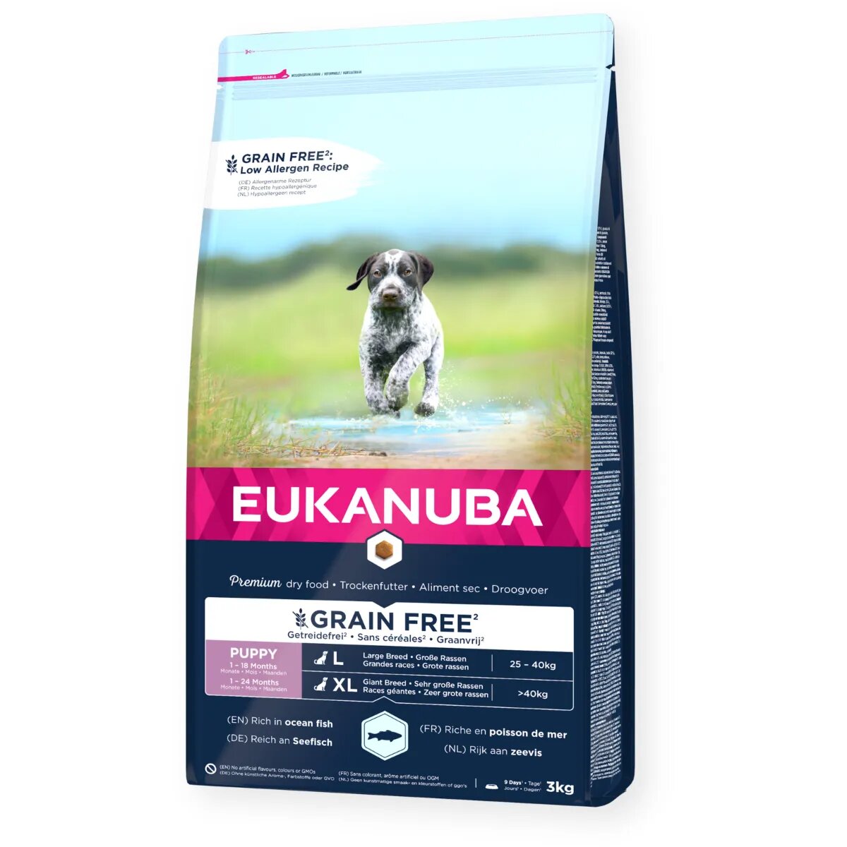 EUKANUBA Grain Free Puppy Large Breed L-XL Pește hrană uscată fără cereale câini junior 12kg