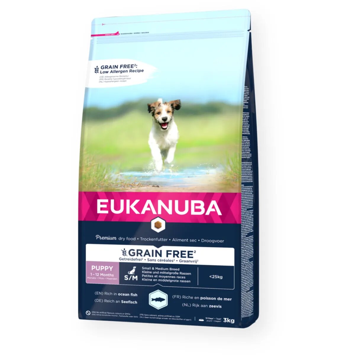 EUKANUBA Grain Free Puppy Small & Medium Breed S-M Pește hrană uscată fără cereale câini junior 12kg