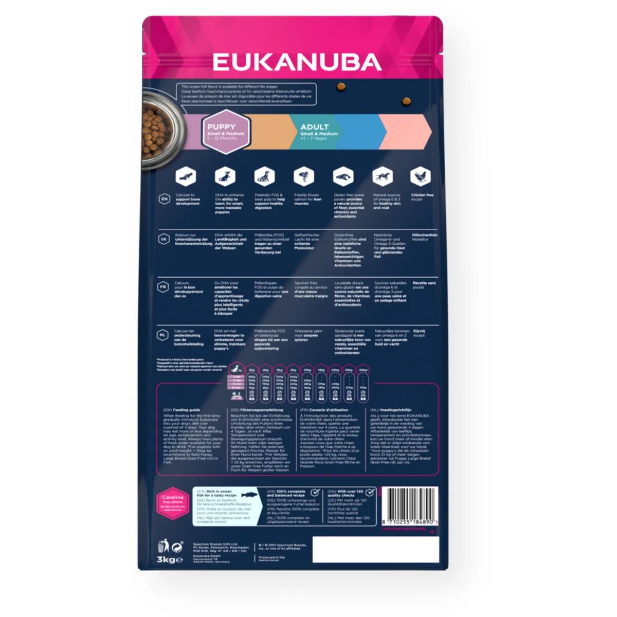 EUKANUBA Grain Free Puppy Small & Medium Breed S-M Pește hrană uscată fără cereale câini junior 12kg