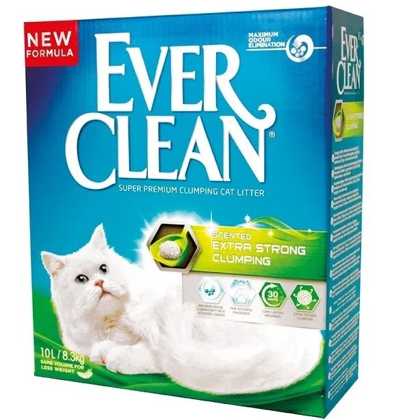 Ever Clean Extra Strong Fresh așternut igienic pisici granule bentonită aglomerant neutralizare mirosuri 10l
