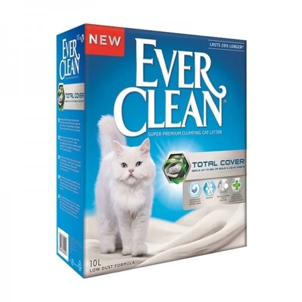 Ever Clean Total Cover neparfumat așternut igienic pisici granule bentonită aglomerant fără praf 10l