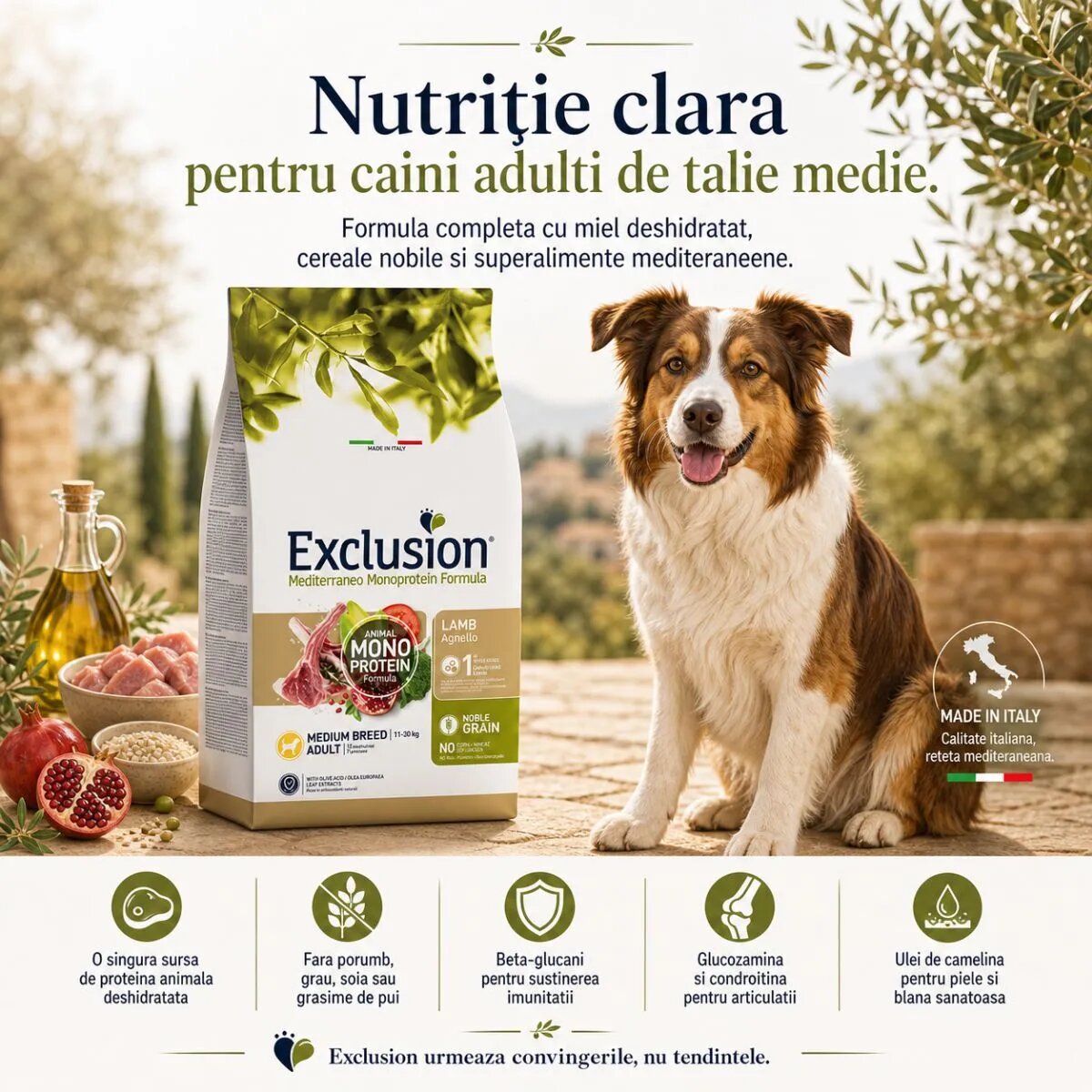 EXCLUSION Mediterraneo Monoprotein Formula Adult Medium M Miel hrană uscată monoproteică câini 12kg