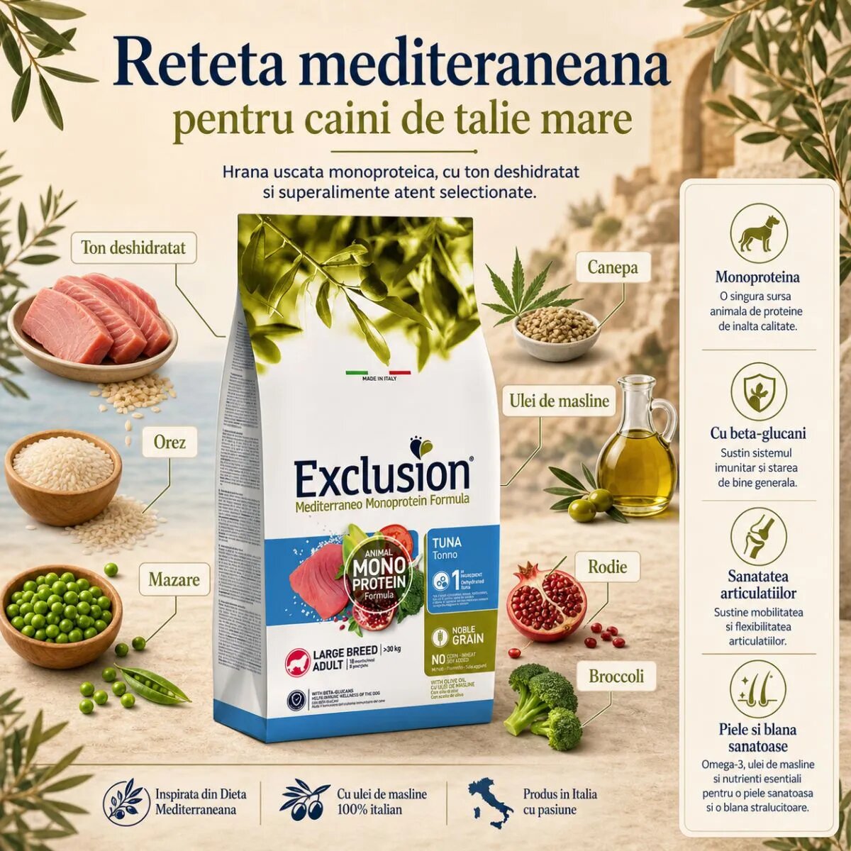EXCLUSION Mediterraneo Monoprotein Formula Large Breed L-XL Ton hrană uscată monoproteică câini 12kg