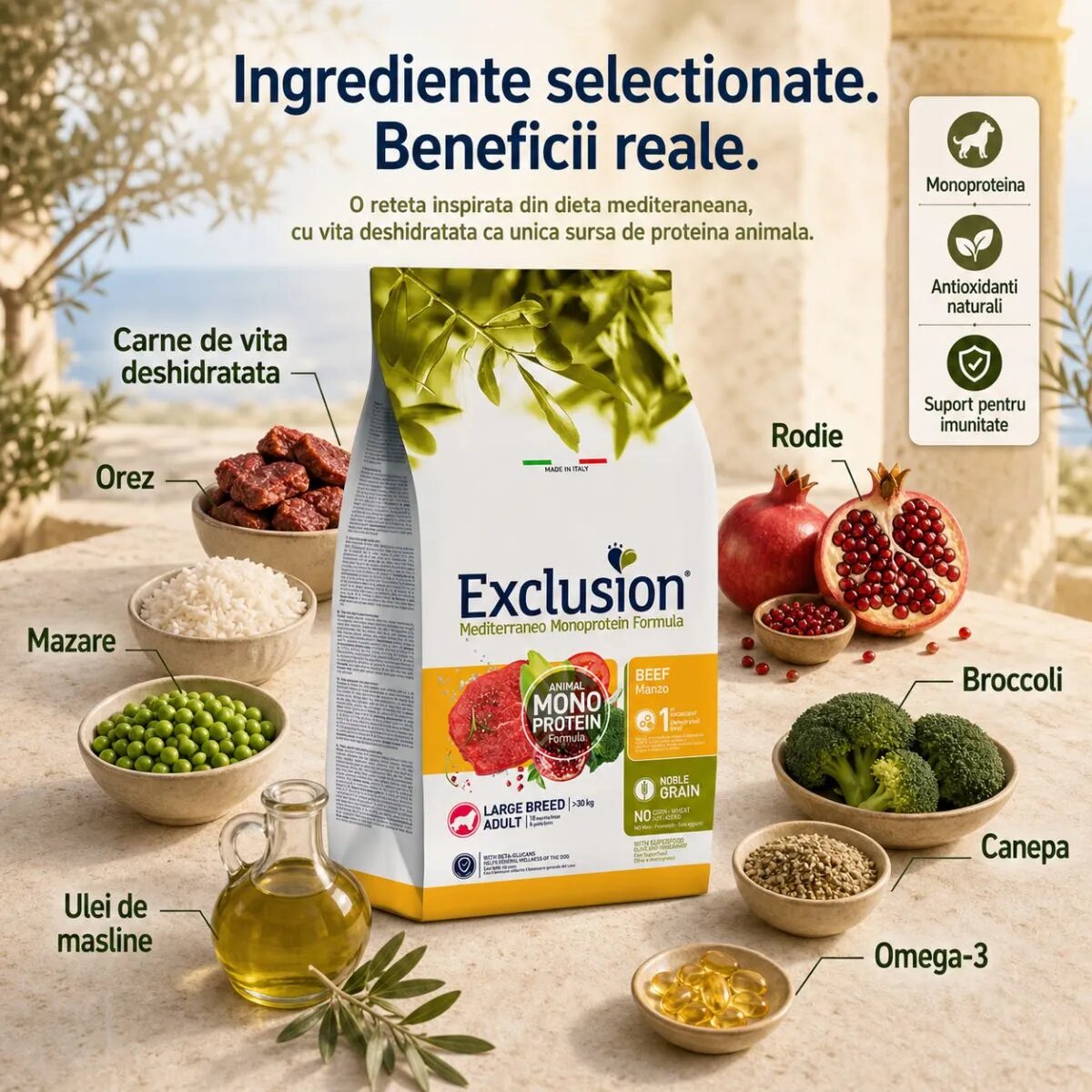 EXCLUSION Mediterraneo Monoprotein Formula Large Breed L-XL Vită hrană uscată monoproteică câini 12kg