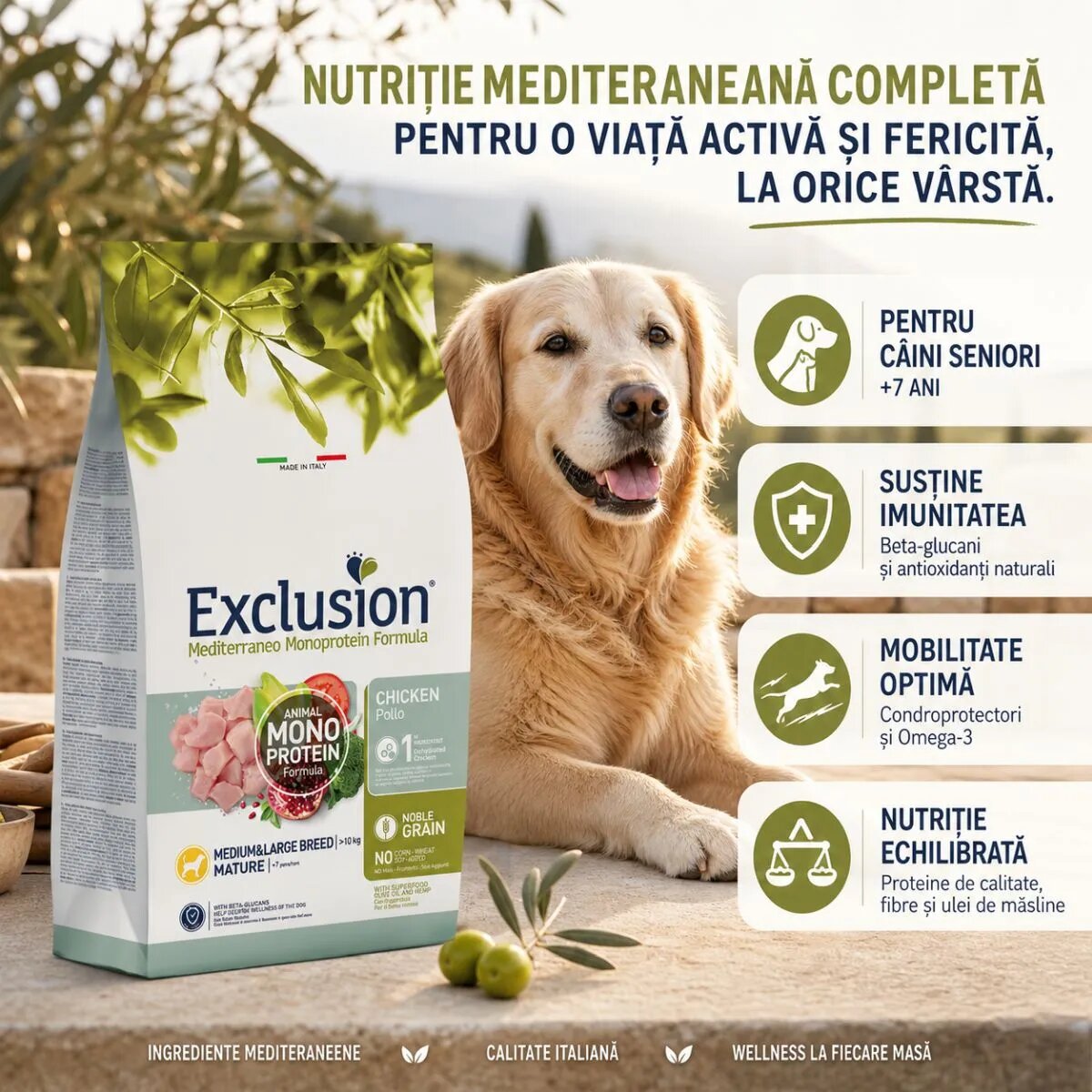 EXCLUSION Mediterraneo Monoprotein Formula Mature Medium&Large M-XL Pui hrană uscată monoproteică câini senior 12kg